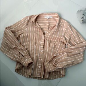Joe's Jeans Women's Beige Striped Button Down Shirt